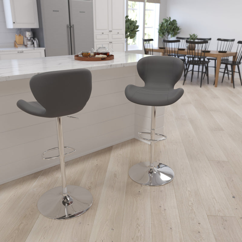 Quincy Adjustable Height Barstool Contemporary Bar Height Stool with Curved Back and Chrome Base with Footrest
