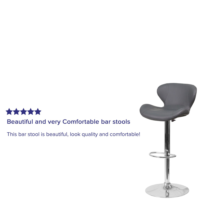 Quincy Adjustable Height Barstool Contemporary Bar Height Stool with Curved Back and Chrome Base with Footrest