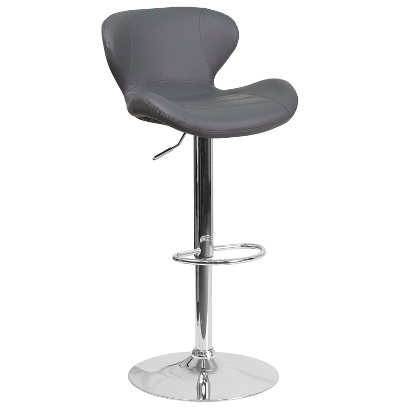 Quincy Adjustable Height Barstool Contemporary Bar Height Stool with Curved Back and Chrome Base with Footrest