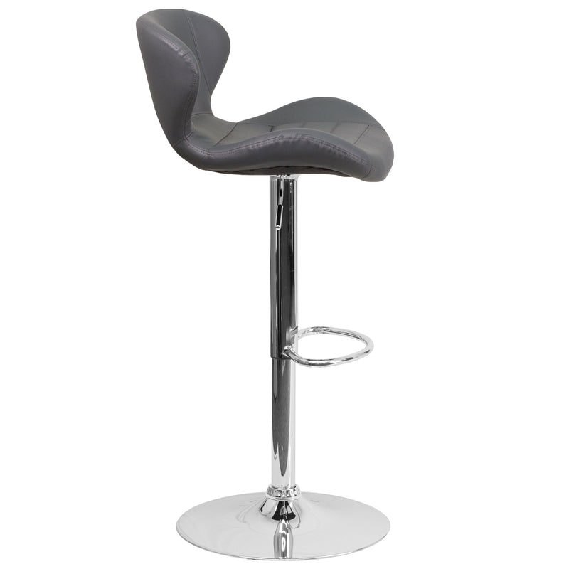 Quincy Adjustable Height Barstool Contemporary Bar Height Stool with Curved Back and Chrome Base with Footrest