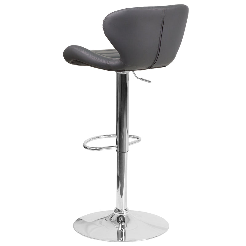 Quincy Adjustable Height Barstool Contemporary Bar Height Stool with Curved Back and Chrome Base with Footrest