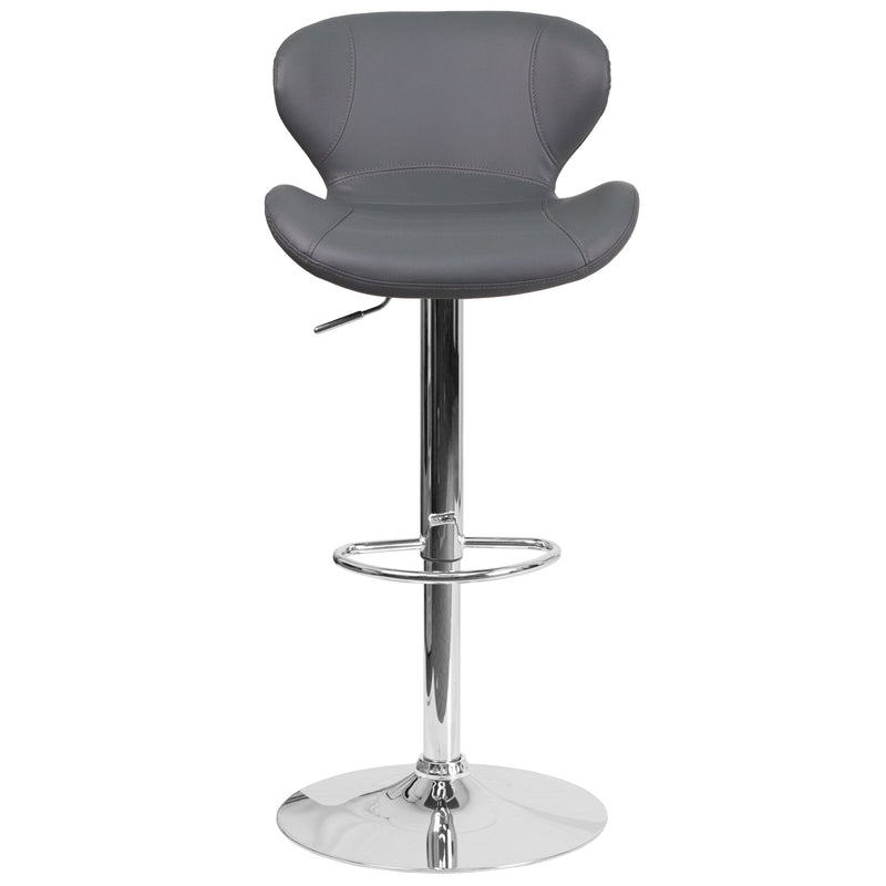 Quincy Adjustable Height Barstool Contemporary Bar Height Stool with Curved Back and Chrome Base with Footrest