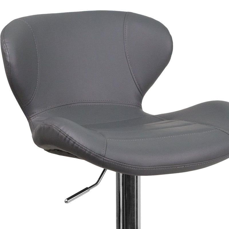 Quincy Adjustable Height Barstool Contemporary Bar Height Stool with Curved Back and Chrome Base with Footrest