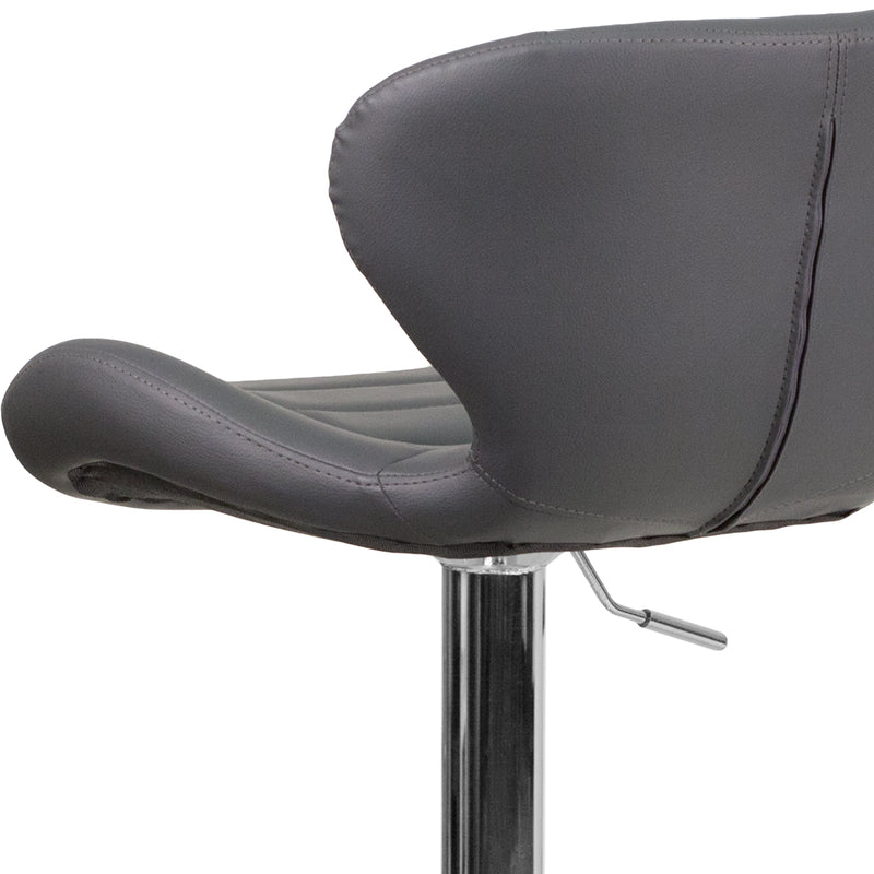 Quincy Adjustable Height Barstool Contemporary Bar Height Stool with Curved Back and Chrome Base with Footrest