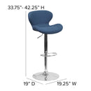 Quincy Adjustable Height Barstool with Curved Back and Chrome Base with Footrest