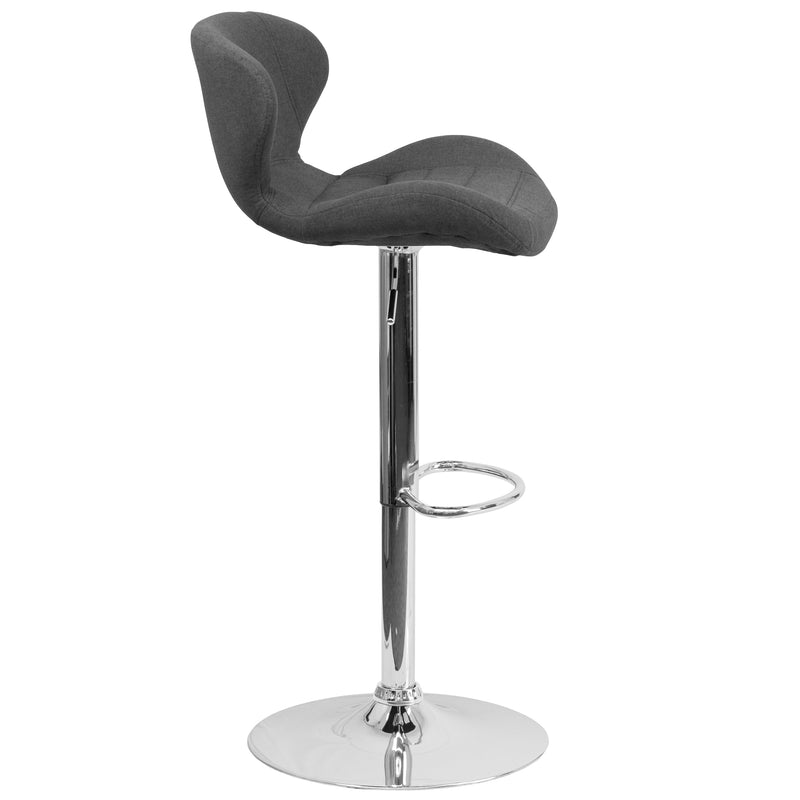 Quincy Adjustable Height Barstool with Curved Back and Chrome Base with Footrest