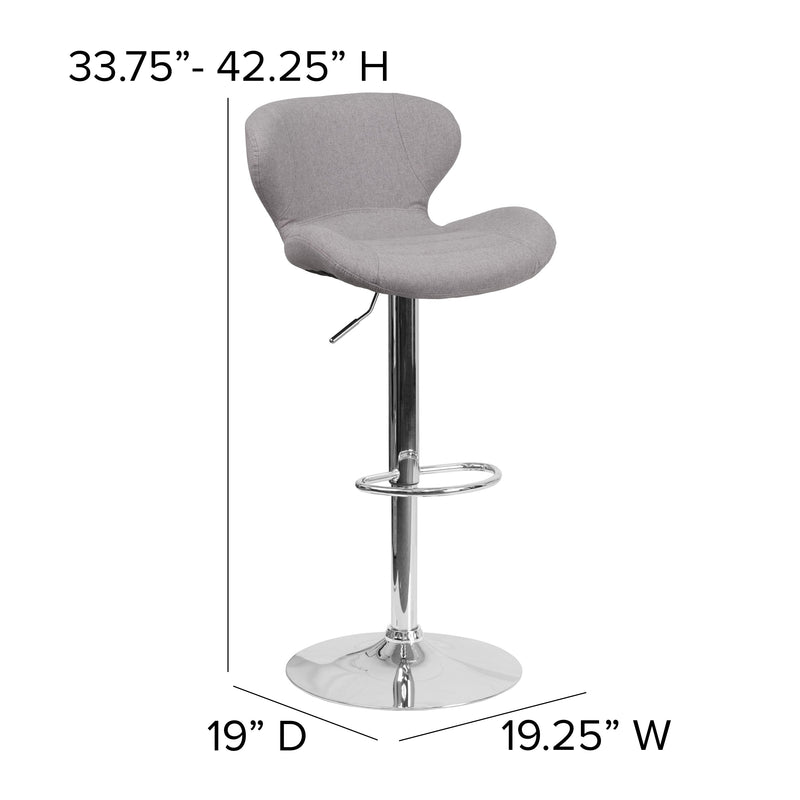 Quincy Adjustable Height Barstool with Curved Back and Chrome Base with Footrest