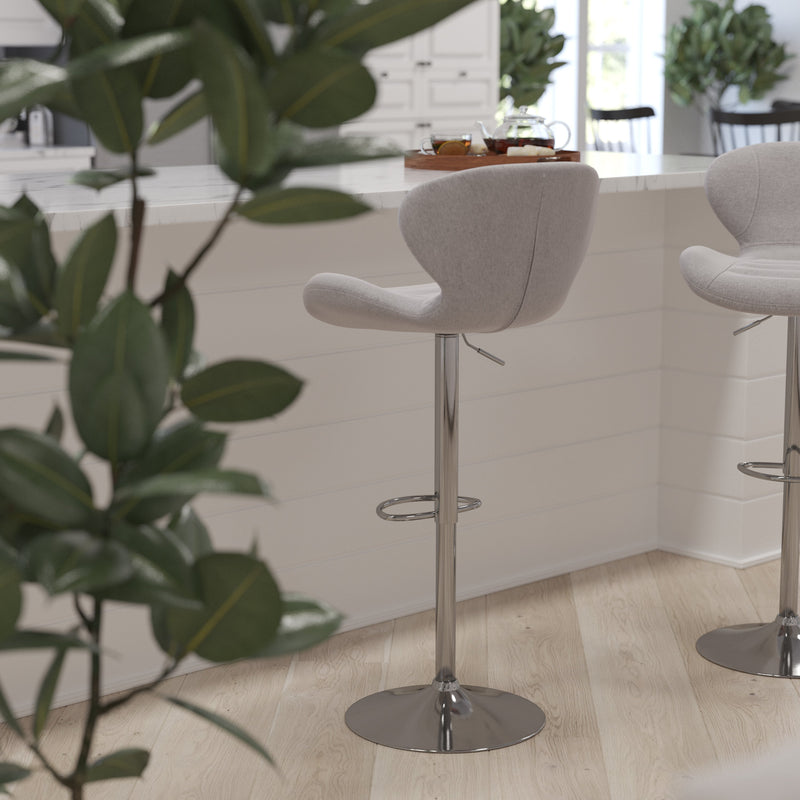 Quincy Adjustable Height Barstool with Curved Back and Chrome Base with Footrest