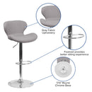 Quincy Adjustable Height Barstool with Curved Back and Chrome Base with Footrest