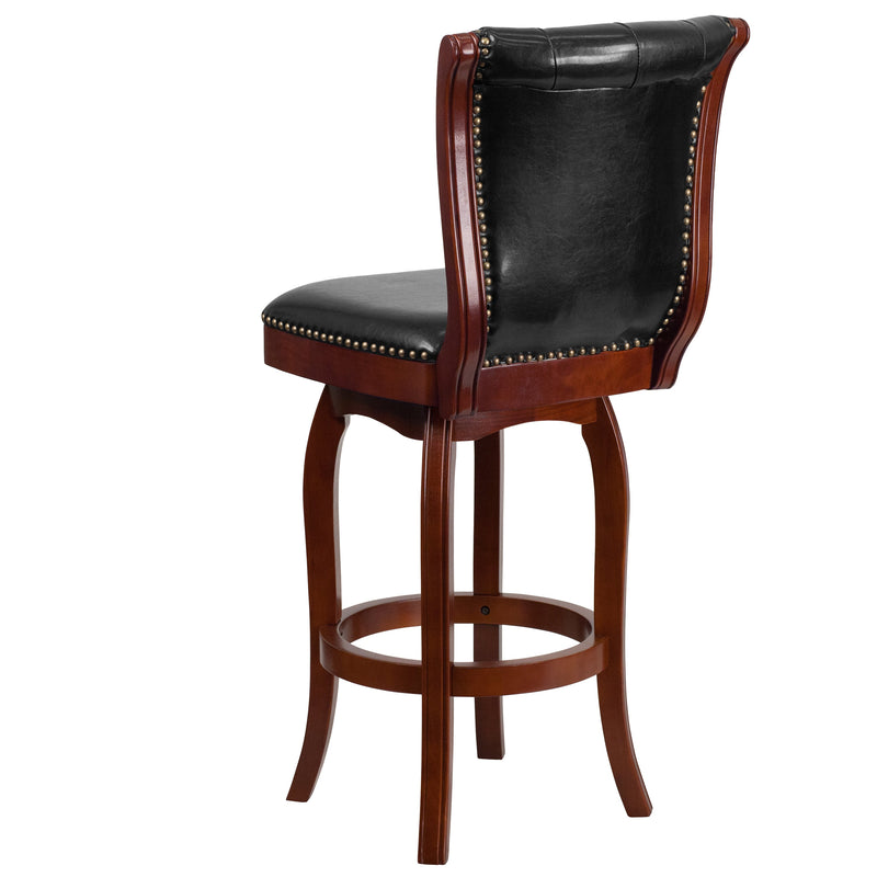Mirco Series Wood 30" Bar Height Stool with Black Button Tufted Faux Leather Seat