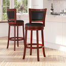Amara Series Wooden 30" Bar Height Stool with Open Panel Back with Faux Leather Accent and Seat