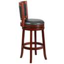 Amara Series Wooden 30" Bar Height Stool with Open Panel Back with Faux Leather Accent and Seat