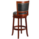 Amara Series Wooden 30" Bar Height Stool with Open Panel Back with Faux Leather Accent and Seat