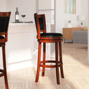 Amara Series Wooden 30" Bar Height Stool with Open Panel Back with Faux Leather Accent and Seat