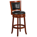 Amara Series Wooden 30" Bar Height Stool with Open Panel Back with Faux Leather Accent and Seat