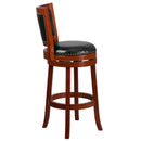 Amara Series Wooden 30" Bar Height Stool with Open Panel Back with Faux Leather Accent and Seat