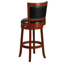 Amara Series Wooden 30" Bar Height Stool with Open Panel Back with Faux Leather Accent and Seat