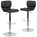 Set of Two Swivel Bar Stools with Vertical Stitched Back and Adjustable Chrome Base with Footrest