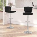 Set of Two Swivel Bar Stools with Vertical Stitched Back and Adjustable Chrome Base with Footrest