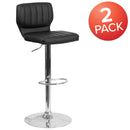 Set of Two Swivel Bar Stools with Vertical Stitched Back and Adjustable Chrome Base with Footrest