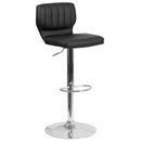 Set of Two Swivel Bar Stools with Vertical Stitched Back and Adjustable Chrome Base with Footrest