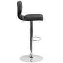 Set of Two Swivel Bar Stools with Vertical Stitched Back and Adjustable Chrome Base with Footrest
