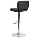 Set of Two Swivel Bar Stools with Vertical Stitched Back and Adjustable Chrome Base with Footrest
