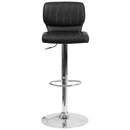 Set of Two Swivel Bar Stools with Vertical Stitched Back and Adjustable Chrome Base with Footrest