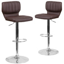 Set of Two Swivel Bar Stools with Vertical Stitched Back and Adjustable Chrome Base with Footrest