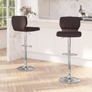 Set of Two Swivel Bar Stools with Vertical Stitched Back and Adjustable Chrome Base with Footrest