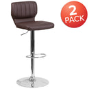 Set of Two Swivel Bar Stools with Vertical Stitched Back and Adjustable Chrome Base with Footrest