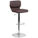 Set of Two Swivel Bar Stools with Vertical Stitched Back and Adjustable Chrome Base with Footrest