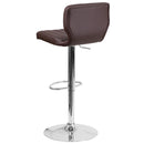Set of Two Swivel Bar Stools with Vertical Stitched Back and Adjustable Chrome Base with Footrest