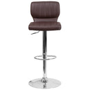 Set of Two Swivel Bar Stools with Vertical Stitched Back and Adjustable Chrome Base with Footrest