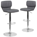 Set of Two Swivel Bar Stools with Vertical Stitched Back and Adjustable Chrome Base with Footrest