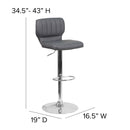 Set of Two Swivel Bar Stools with Vertical Stitched Back and Adjustable Chrome Base with Footrest