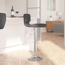 Set of Two Swivel Bar Stools with Vertical Stitched Back and Adjustable Chrome Base with Footrest