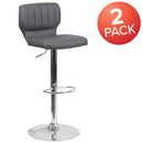Set of Two Swivel Bar Stools with Vertical Stitched Back and Adjustable Chrome Base with Footrest