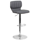 Set of Two Swivel Bar Stools with Vertical Stitched Back and Adjustable Chrome Base with Footrest