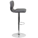 Set of Two Swivel Bar Stools with Vertical Stitched Back and Adjustable Chrome Base with Footrest