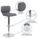 Set of Two Swivel Bar Stools with Vertical Stitched Back and Adjustable Chrome Base with Footrest