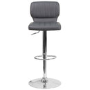 Set of Two Swivel Bar Stools with Vertical Stitched Back and Adjustable Chrome Base with Footrest