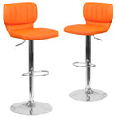 Set of Two Swivel Bar Stools with Vertical Stitched Back and Adjustable Chrome Base with Footrest