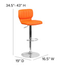 Set of Two Swivel Bar Stools with Vertical Stitched Back and Adjustable Chrome Base with Footrest