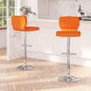 Set of Two Swivel Bar Stools with Vertical Stitched Back and Adjustable Chrome Base with Footrest
