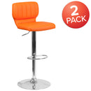 Set of Two Swivel Bar Stools with Vertical Stitched Back and Adjustable Chrome Base with Footrest