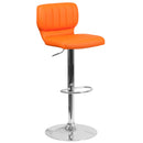 Set of Two Swivel Bar Stools with Vertical Stitched Back and Adjustable Chrome Base with Footrest