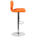 Set of Two Swivel Bar Stools with Vertical Stitched Back and Adjustable Chrome Base with Footrest