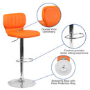 Set of Two Swivel Bar Stools with Vertical Stitched Back and Adjustable Chrome Base with Footrest