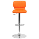 Set of Two Swivel Bar Stools with Vertical Stitched Back and Adjustable Chrome Base with Footrest